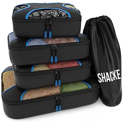 Shacke Pak   Set Packing Cubes   Travel Organizers with Laundry Bag (BlackBlue)