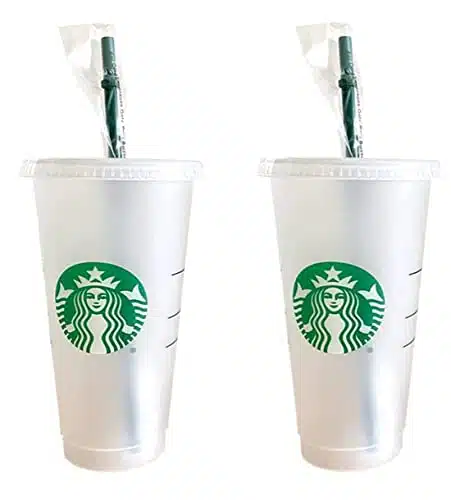 Starbucks Pack Reusable Venti Frosted Cold Cup With Lid and Green Straw wStopper, fl.oz.