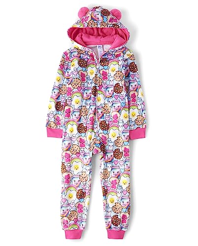 The Children's Place Girls' Long Sleeve Fleece Zip Up One Piece Pajama, Breakfast Bunch