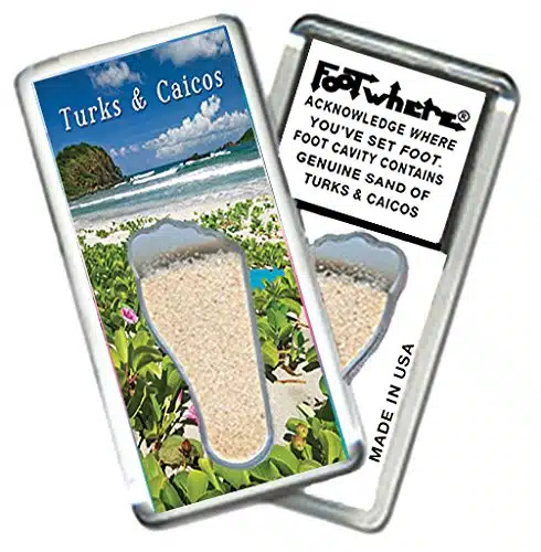 Turks & Caicos âFootWhereâ Fridge Magnet (TC  Vines). Authentic Destination Souvenir acknowledging Where You've Set Foot. Genuine Soil of Featured Location encased Inside Foot Cavity. Made in USA