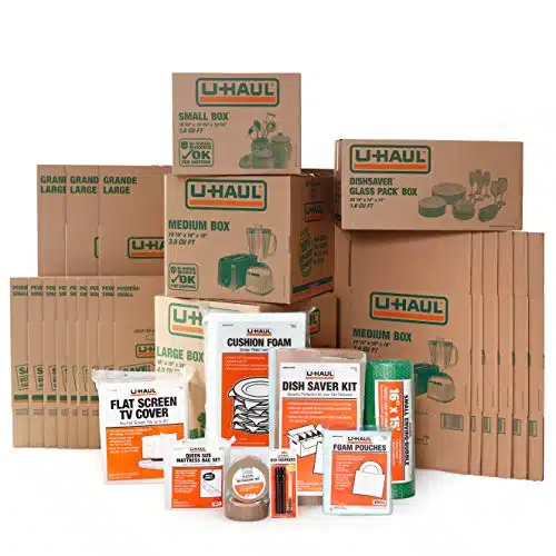 U Haul Apartment Moving Kit   Boxes, Dish Packing Kit, Foam Pouches, Tape, Mattress Bag, TV Cover, and Other Assorted Packing Supplies