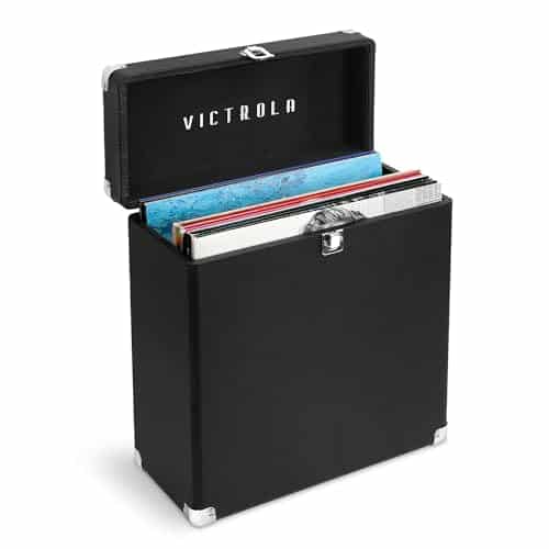 Victrola Vintage Vinyl Record Storage and Carrying Case, Fits all Standard Records   , and RPM, Holds Albums, Perfect for your Treasured Record Collection, Black