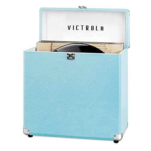 Victrola Vintage Vinyl Record Storage and Carrying Case, Fits all Standard Records   , and RPM, Holds Albums, Perfect for your Treasured Record Collection, Turquoise