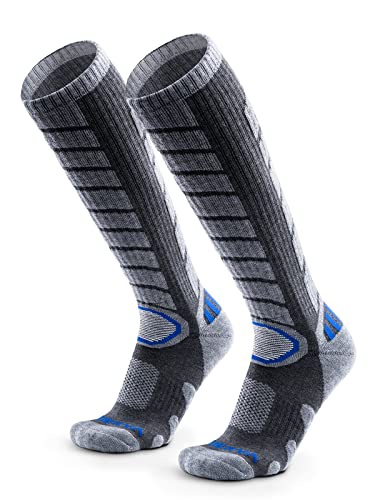 WEIERYA Ski Socks Pairs Pack for Skiing, Snowboarding, Cold Weather, Winter Performance Socks Grey Large