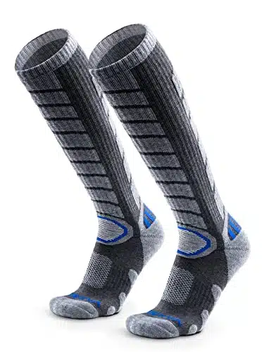 WEIERYA Ski Socks Pairs Pack for Skiing, Snowboarding, Cold Weather, Winter Performance Socks Grey Large