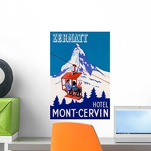 Wallmonkeys Zermatt Hotel Mont cervin Luggage Label Wall Decal Peel and Stick Graphic W (in H x in W)