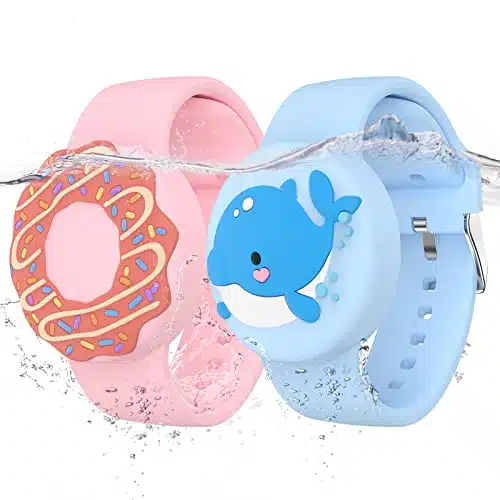 Waterproof Air tag Bracelets For Kids (Pack)   Soft Silicone Hidden Air tag Wristband   Lightweight GPS Tracker Holder Compatible with Apple Airtag Watch Band For Child (Whale & Donut)