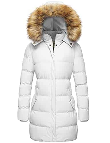 WenVen Women's Winter Thicken Puffer Coat Warm Jacket with Fur Hood (White, XL)