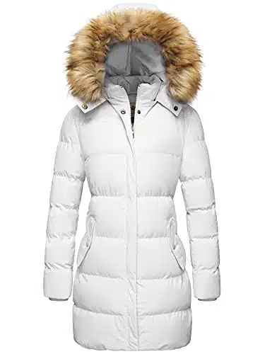 WenVen Women's Winter Thicken Puffer Coat Warm Jacket with Fur Hood (White, XL)