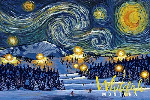 Whitefish, Montana, Ski Resort with Mountain, Starry Night (xGiclee Gallery Art Print, Vivid Textured Wall Decor)