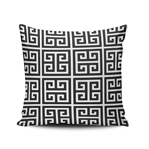 XIAFA Simple Greek Key Black White Home Decoration Pillowcase Xinch Square Stylish Design Throw Pillow Case Cushion Cover Double Sided Printed (Set of )