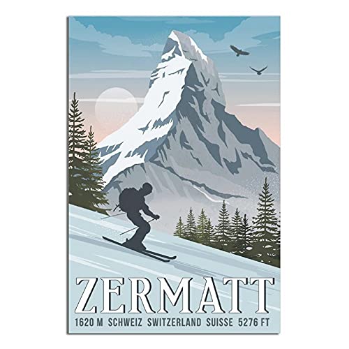 XPFFF Zermatt Vintage National Park Posters Canvas Art Painting Decor Wall Posters Family Bedroom Hotel Restaurant Gym Office Decorative for Room Aesthetic Gift Poster Ãinchs(Ãcm)