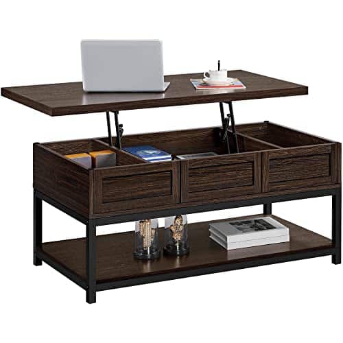 Yaheetech Lift Top Coffee Table with Hidden Compartments & Bottom Open Shelf, Lifting Tabletop Center Table for Home Living Room Reception, Espresso