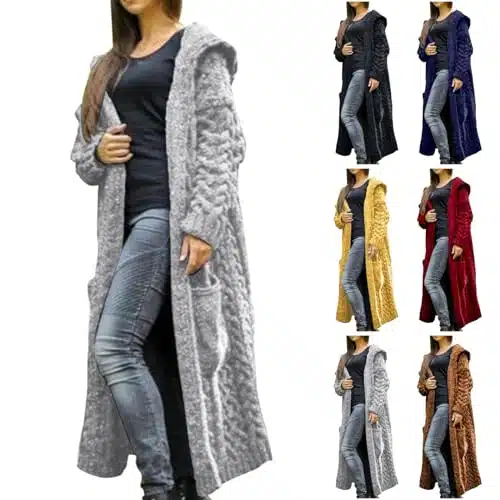 jxsoyen Black of Friday Deals ,Cyber of Monday Deals omen's Long Cardigan Coats Cable Knit Casual Open Front Long Sleeve Loose Sweater with Pockets Black Deals Friday