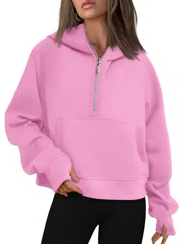 AUTOMET Hoodies Sweatshirts for Teen Girls Women Half Quarter Zip Pullover Casual Soft Sweaters Fall Fashion YK Preppy Clothes Pink