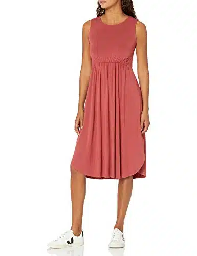 Amazon Essentials Women's Jersey Sleeveless Gathered Midi Dress (Previously Daily Ritual), Brick Red, Medium