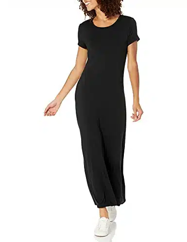 Amazon Essentials Women's Short Sleeve Maxi Dress, Black, Large