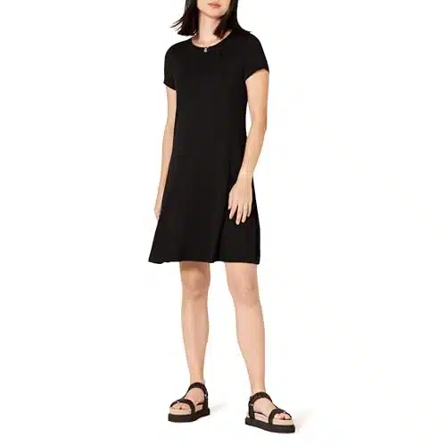 Amazon Essentials Women's Short Sleeve Scoop Neck Swing Dress (Available in Plus Size), Black, Large