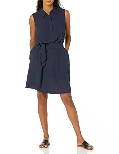 Amazon Essentials Women's Sleeveless Woven Shirt Dress, Navy, Small