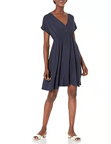 Amazon Essentials Women's Surplice Dress (Available in Plus Size), Navy, Small