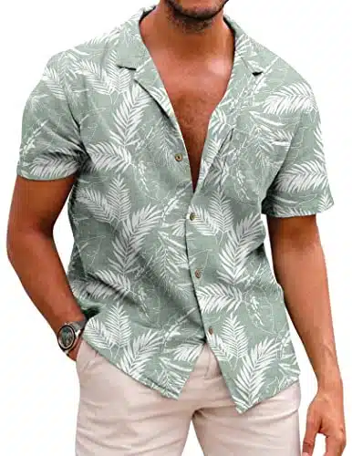 COOFANDY Men Hawaiian Floral Shirts Loose Fit Tropical Holiday Linen Beach Shirts
