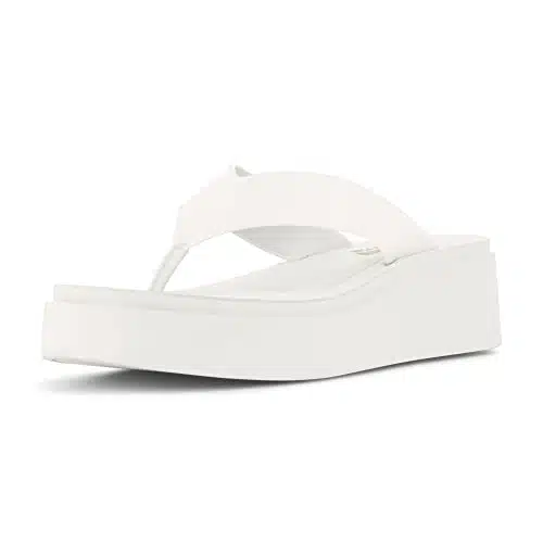 CUSHIONAIRE Women's Pippin thong platform sandal with +Memory Foam, White