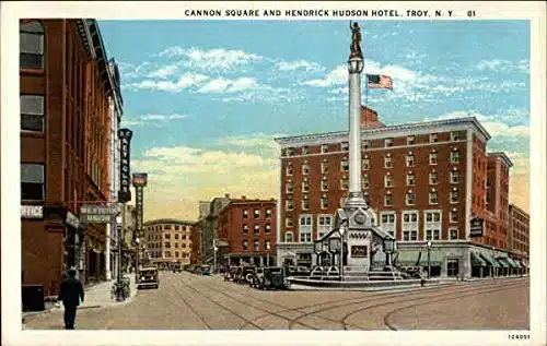 Cannon Square and Hendrick Hudson Hotel Troy, New York NY Original Antique Postcard