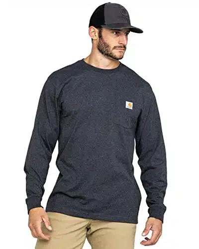 Carhartt Men's Loose Fit Heavyweight Long Sleeve Pocket T Shirt, Carbon Heather, REG L