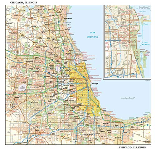 Chicago, Illinois Wall Map, Large x Laminated
