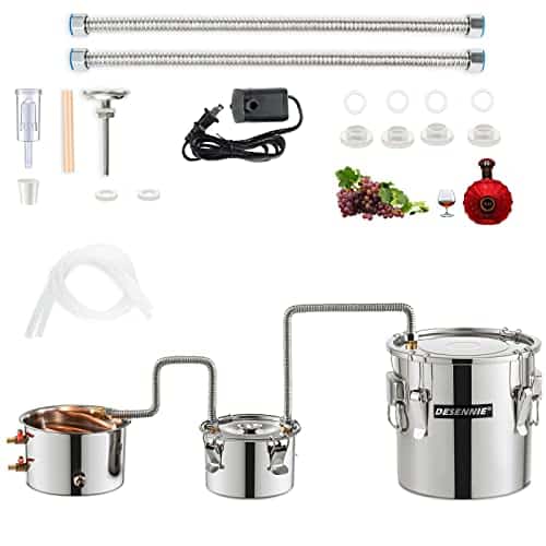 DESENNIE Shine Still Alcohol Distiller Home Brewing Distillery Kit Gallon with Stainless Pot and Thumper Keg Water Pump Copper Coil for DIY Whisky Brandy Wine Making Extracting Essential Oil