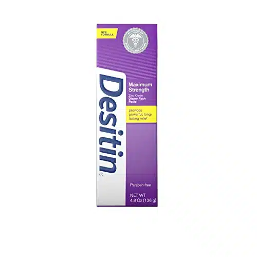 Desitin Maximum Strength Baby Diaper Rash Cream with % Zinc Oxide for Treatment, Relief & Prevention, Hypoallergenic, Phthalate  & Paraben Free Paste, oz