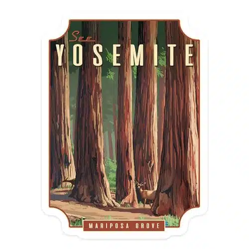 Die Cut Sticker Yosemite National Park, California, See Yosemite, Mariposa Grove, Contour Vinyl Sticker to inches, (Waterproof Decal for Cars, Water Bottles, Laptops, Coolers), Large