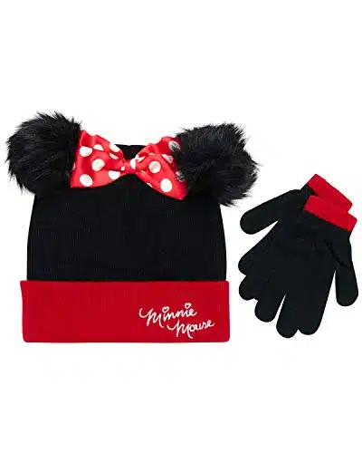 Disney Girls Minnie Mouse Winter Hat and Mitten or Glove Set (ToddlerLittle Girls), Size Age , Minnie Black Pom Gloves