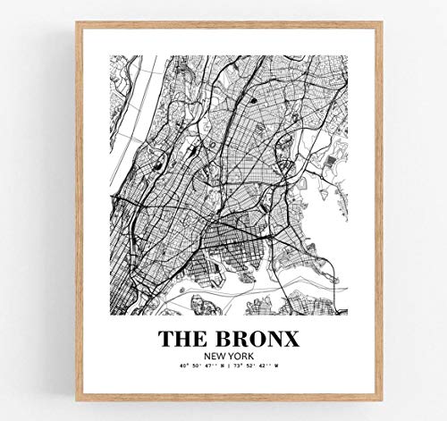 Eleville XUnframed The Bronx New York City View Abstract Road Modern Map Art Print Poster Wall Office Home Decor Minimalist Line Art Hometown Housewarming wgn
