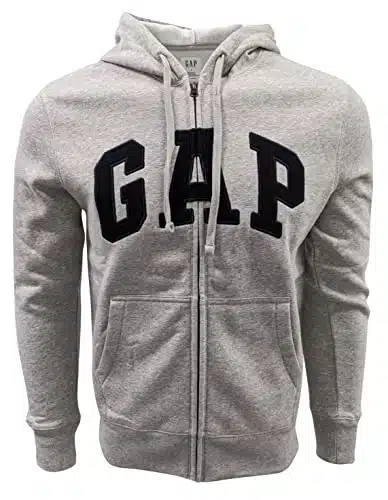GAP Factory Men's Full Zip Fleece Logo Hoodie (Light Grey (Black Logo), Small)