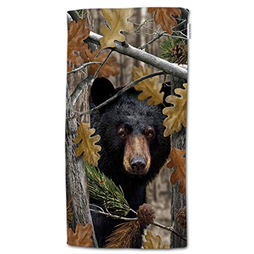 HGOD DESIGNS Bear Hand Towels,Black Bear Family in Autumn Cotton Soft Bath Hand Towels for Bathroom Kitchen Hotel Spa Hand Towels X