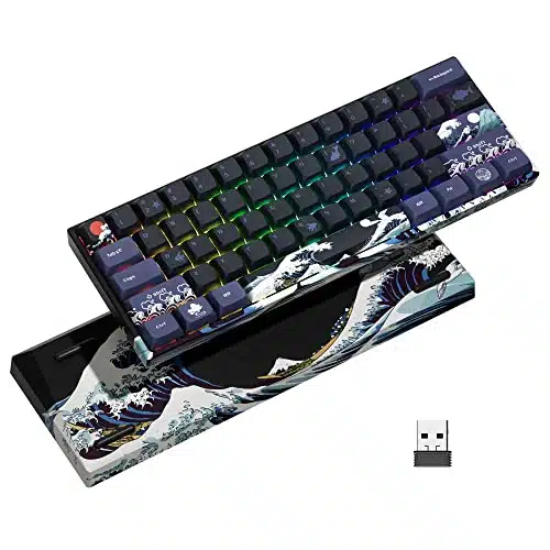 HITIME XVX % Gaming Keyboard, RGB Wireless Mechanical Keyboard, Mini Percent Gamer Keyboard with Hot Swappable Gateron G Yellow Pro Switch for Windows & Mac (Great Wave Off Kanagawa)