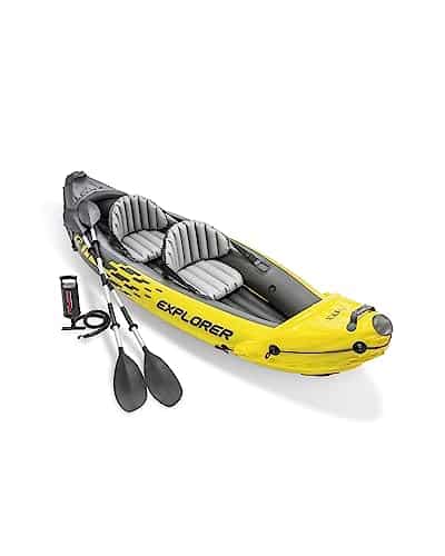 INTEX EP Explorer KInflatable Kayak Set Includes Deluxe in Aluminum Oars and High Output Pump  SuperStrong PVC  Adjustable Seats with Backrest  Person  lb Weight Capacity , Yellow