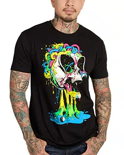INTO THE AM Skeleton Design Shirts   Brain Invader Skull Graphic Tee (Black, Large)