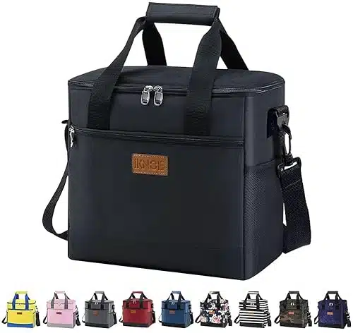 Iknoe Large Cooler Bag Collapsible Can Insulated Bags Leakproof Lunch Cooler Tote with Multi Pockets for Adult Insulated Thermal Bag for Beach, Picnic, Office Work (New Black)