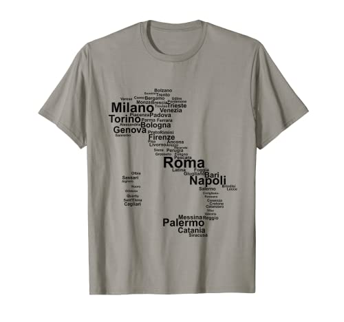 Italy Map Silhouette Towns Cities Rome Milan Travel Europe T Shirt