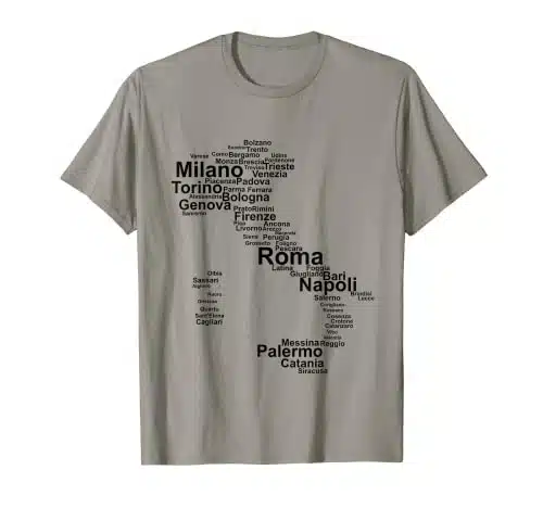 Italy Map Silhouette Towns Cities Rome Milan Travel Europe T Shirt