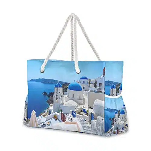 Landscape Oia Santorini Greece Splash Waterproof Large Tote Bag Shoulder Bag for Gym Beach Travel Daily Bags(crb)
