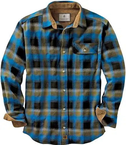 Legendary Whitetails Men's Buck Buck Camp Flannel Shirt, Long Sleeve Plaid Button Down Casual Shirt for Men, with Corduroy Cuffs, Fall & Winter Clothing, Cobalt Plaid, X Large