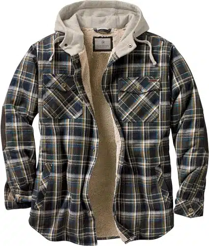 Legendary Whitetails Men's Standard Camp Night Berber Lined Hooded Flannel Shirt Jacket, Upland Plaid, X Large