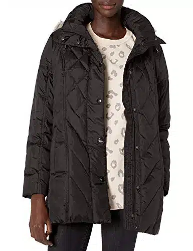 London Fog Women's Diamond Quilted Down Coat, Black, Small