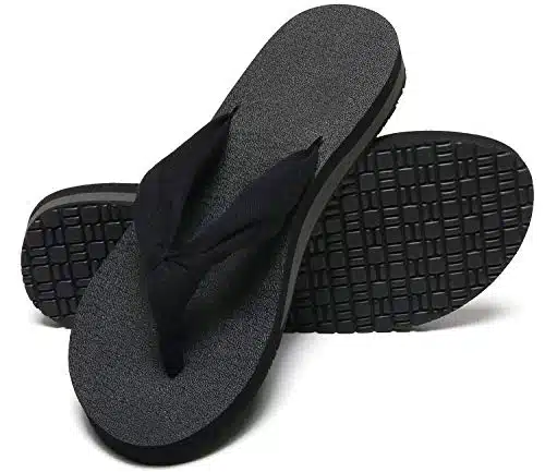 MAIITRIP Womens Flip Flops Casual All Black thick Ladies Thong Sandals Comfort Fashion Yoga Mat Archies Footbed flipflops Wide Soft Cushioned Arch Support Fabric Strap
