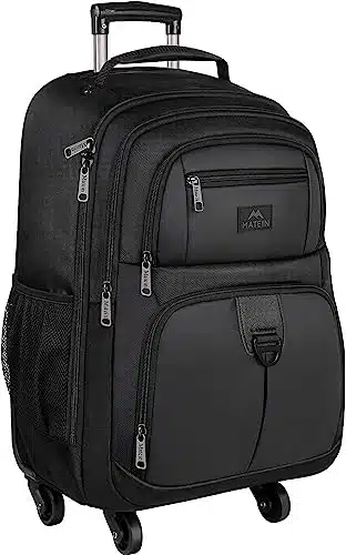 MATEIN Rolling Backpack with heels, Inch Travel Laptop Backpack for Women Men, Large Wheeled Backpacks Water Resistant Business Carry on Luggage, Airline Approved Suitcase Backpack Bag, Black