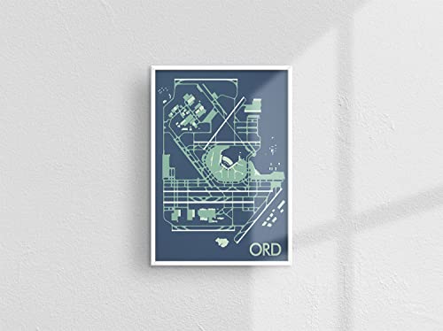 MG Global Minimalist Map Poster of Chicago O'Hare Airport Ord xxxxUnframed Traveler Wall Art Modern Hometown City Print Home Office Decor for Gift