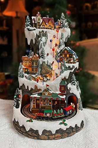 MOMENTS IN TIME H Ski Resort Mountain Resin Christmas Village Buildings, Featuring LED Lights, Christmas Music, and Animated Train   Power Adapter (Included)
